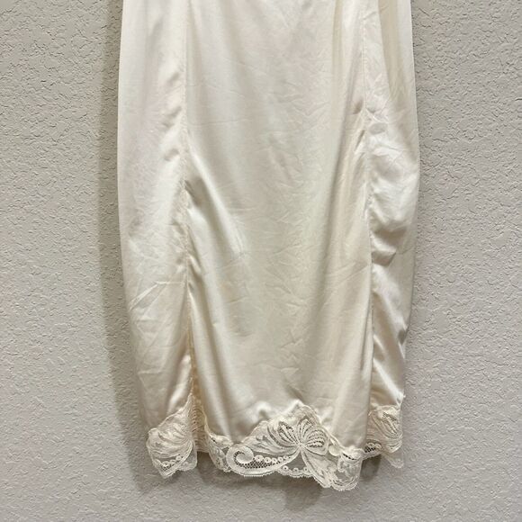 VTG 70s WORKER MAID Lace-Trim Satin Midi Slip Dress Cream UNION WORKER - Picture 4 of 10